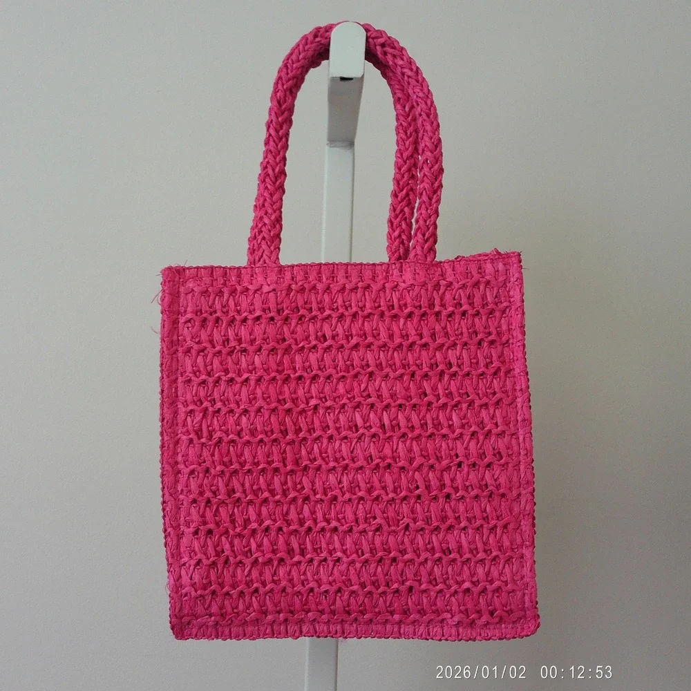 Juicy Couture Straw Beachy Tropical Y2K Coastal Dainty Mini Tote Bag Pink